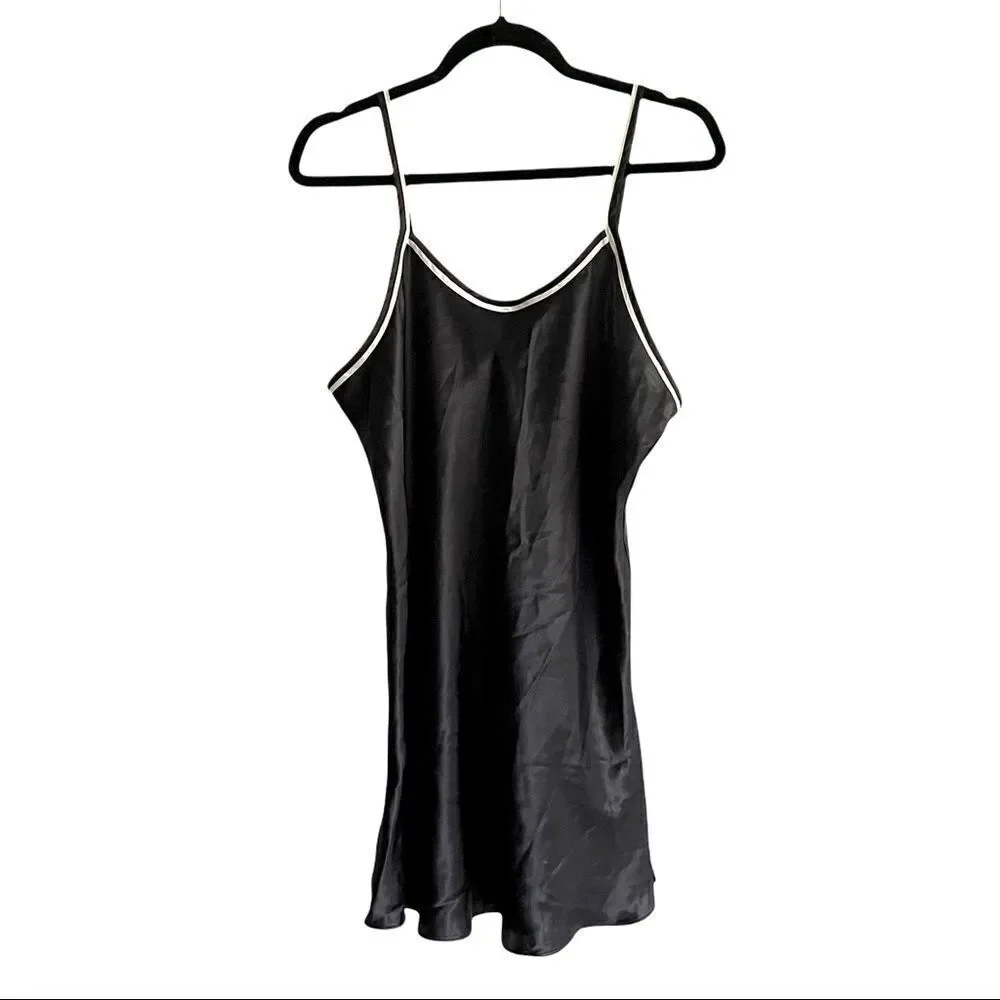 CRINOLINES AND LACE Vintage Nightie Chemise  Black With White Trim M